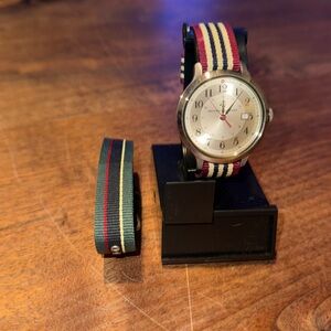 Brooks Brothers Silver Watch with Multicolor Strap